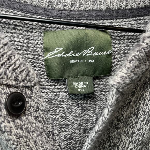 Eddie Bauer Men's 1/4 Button Cotton Pullover Sweater Top Gray Size XXL - Picture 3 of 5